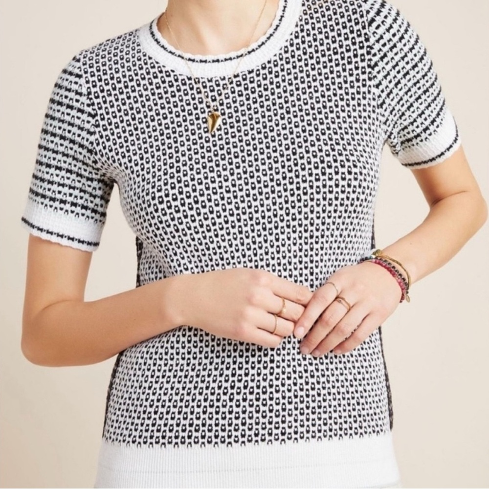Anthropologie Black and White Patterned Short Sleeve Top